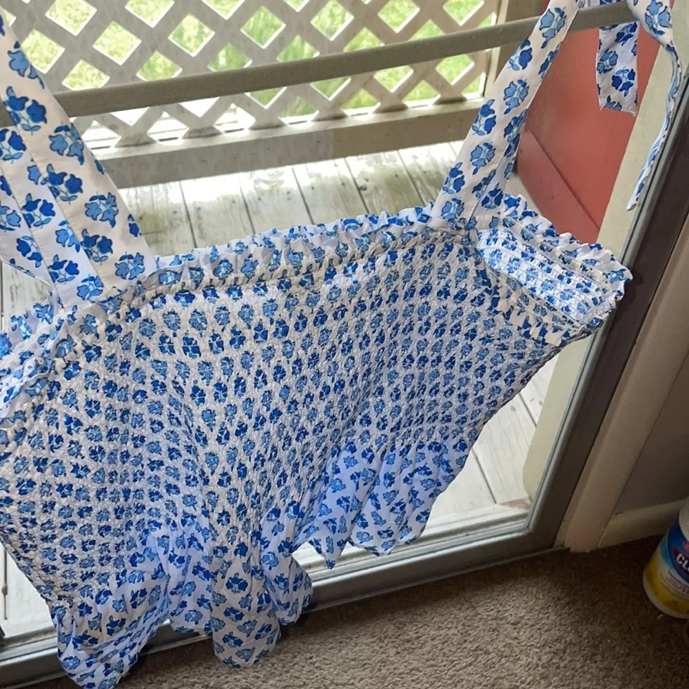 J crew crop bow tie top size large blue white - Picture 4 of 5